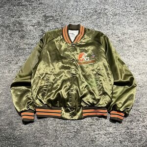 Vintage Cleveland Brown Chalk Line Satin Bomber Jacket XL 80s 90s NFL Sportswear